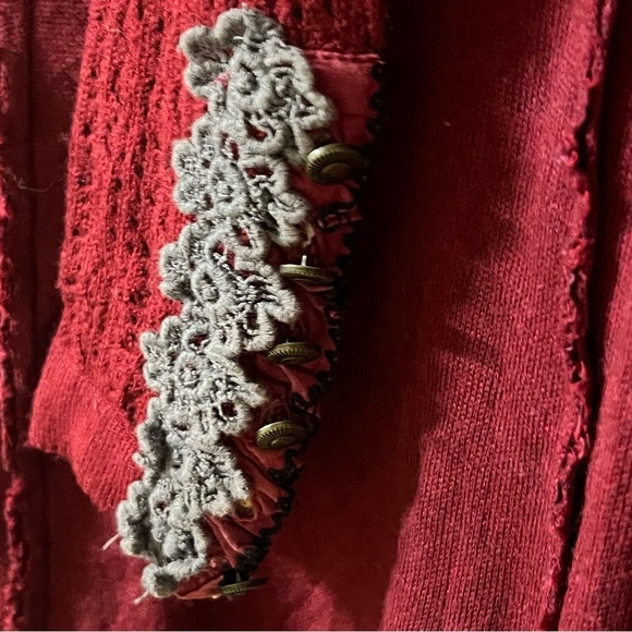 Free People Maroon Burgundy Top Long Sleeve Size Small Embroidered Sleeves - Picture 3 of 6